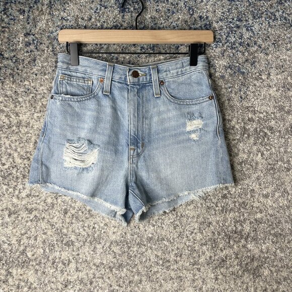 Madewell The Mom Jean Shorts Womens 24 Light Wash High Rise Distressed Denim - Picture 1 of 7